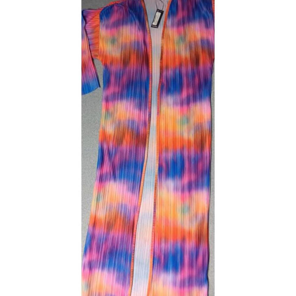 NWT! Boohoo Maxi Kimono Womens Size Small Marble Print Plisse Wide Sleeves - Picture 6 of 12